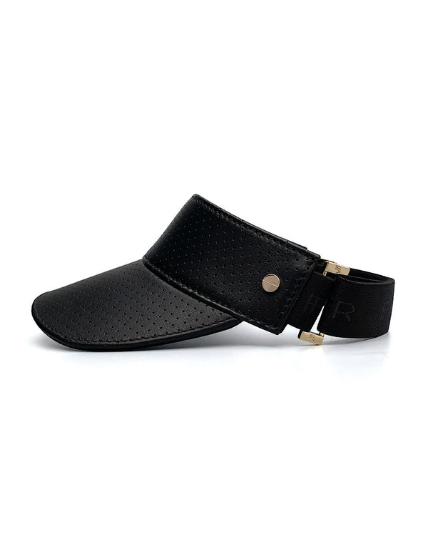 The Visor - Black Leather & Gold