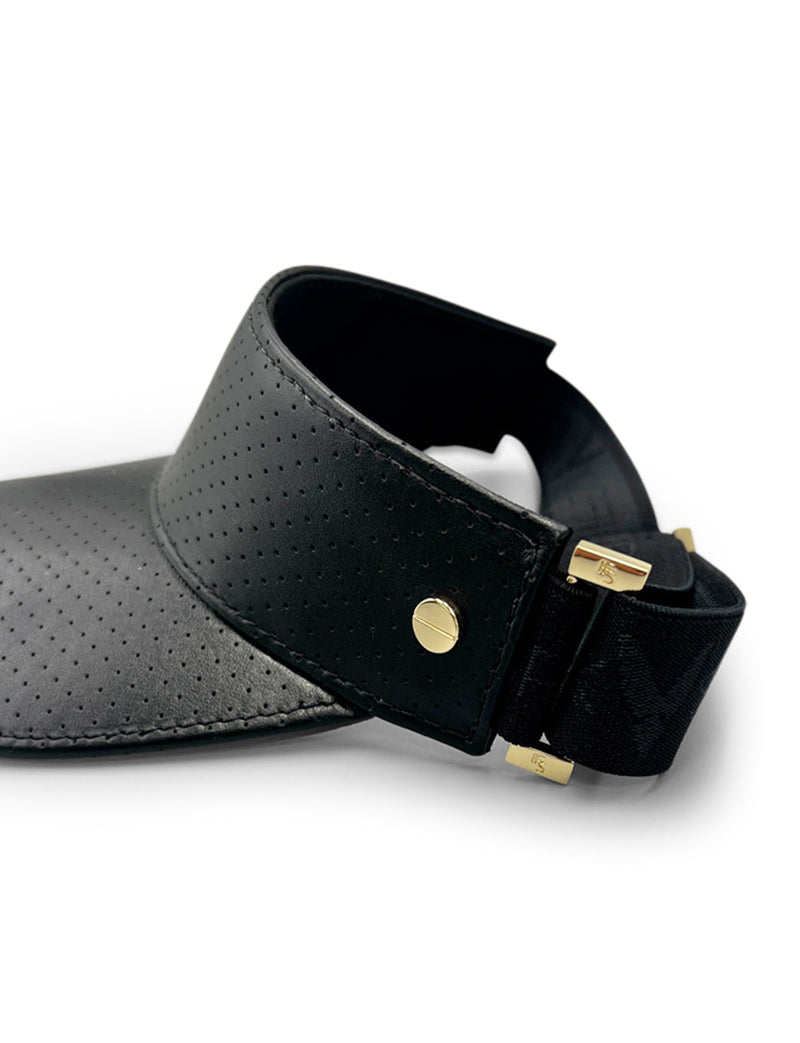 The Visor - Black Leather & Gold