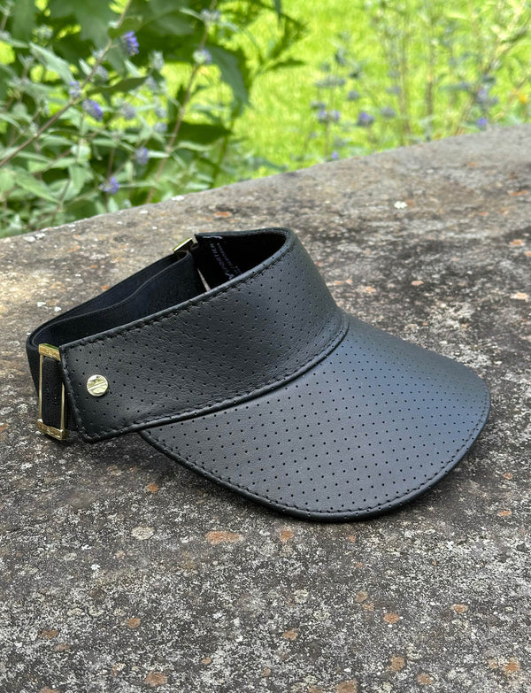 The Visor - Black Leather & Gold