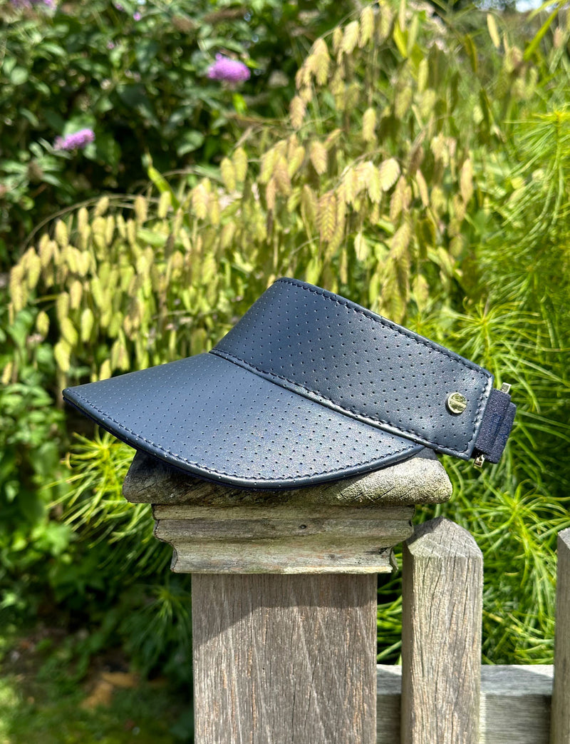 The Visor - Navy Leather & Gold