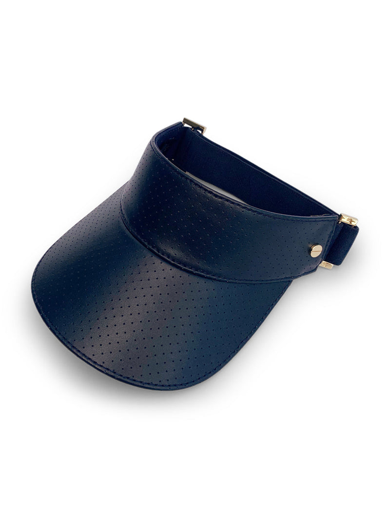 The Visor - Navy Leather & Gold