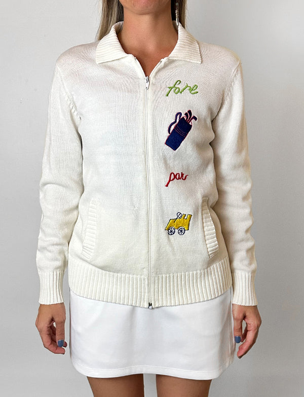 Vintage 1980s Golf Embroidered Cardigan
