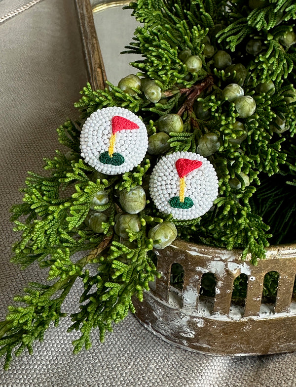 Beaded Golf Flagstick Earrings